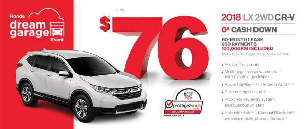 Honda de la Capitale - Lease 2022 CR-V LX 2WD $0 cash down $76/week x 60 months