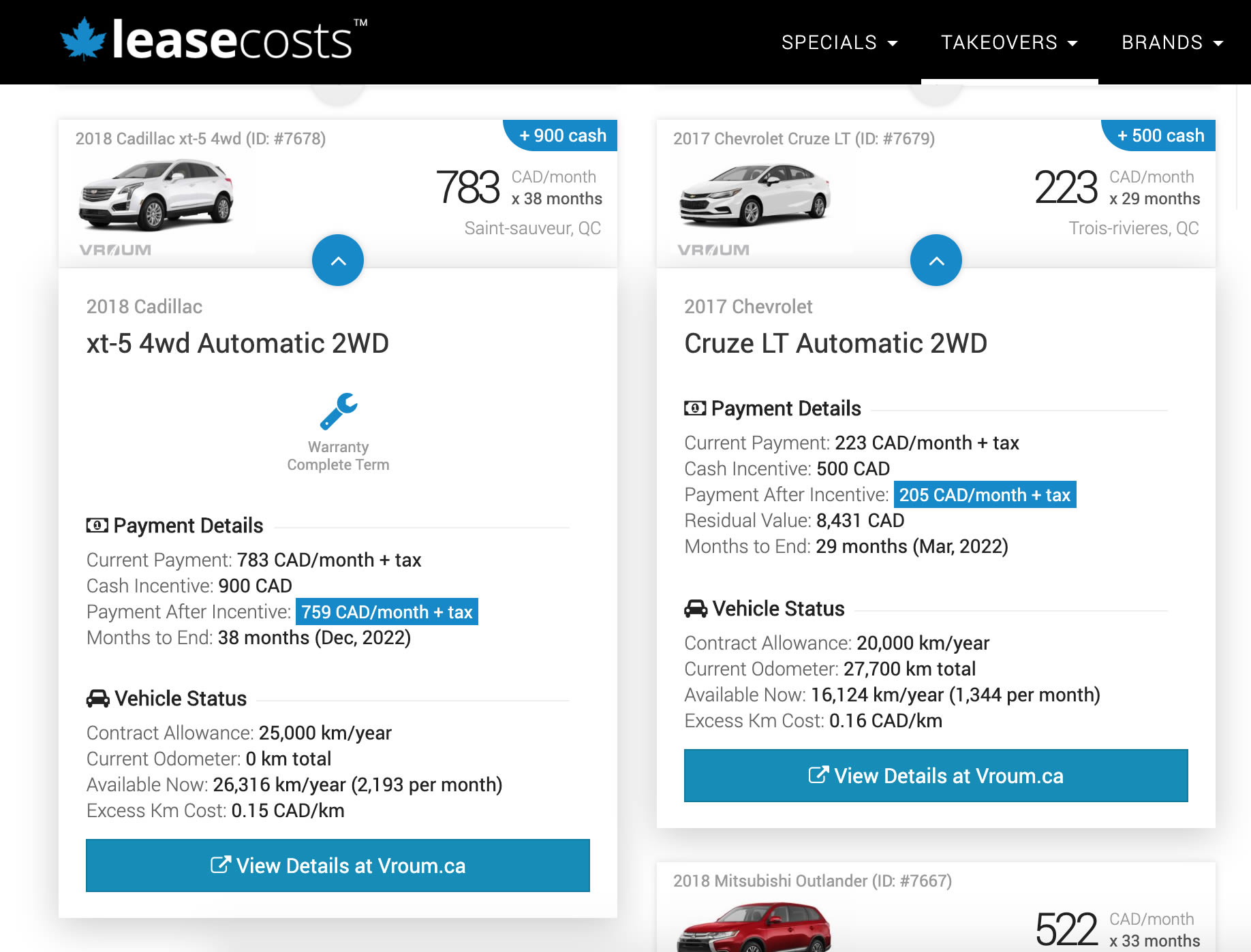 Vehicle Details on the Lease Takeover Network