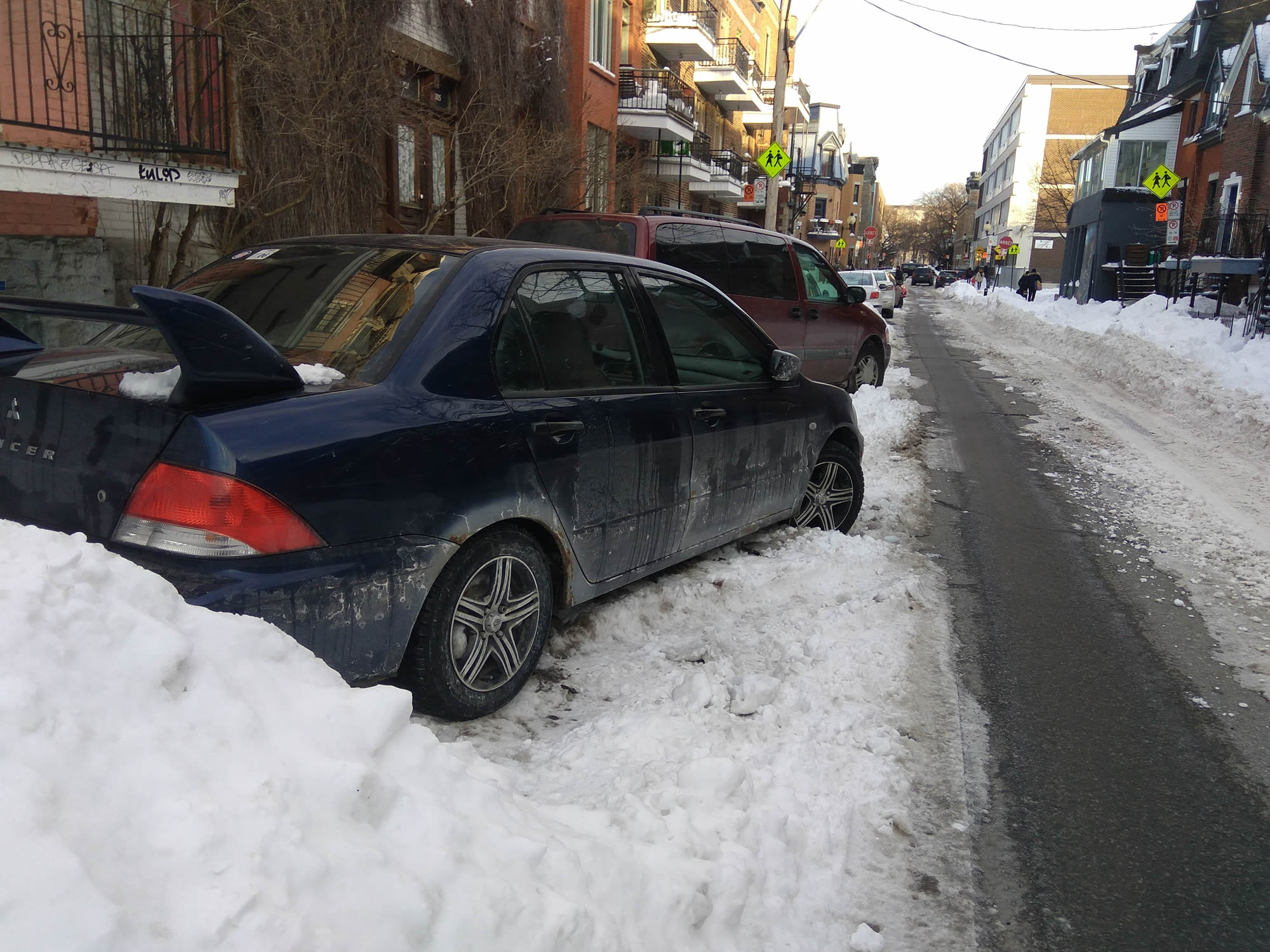 Diagonal parking when the street is full of snow