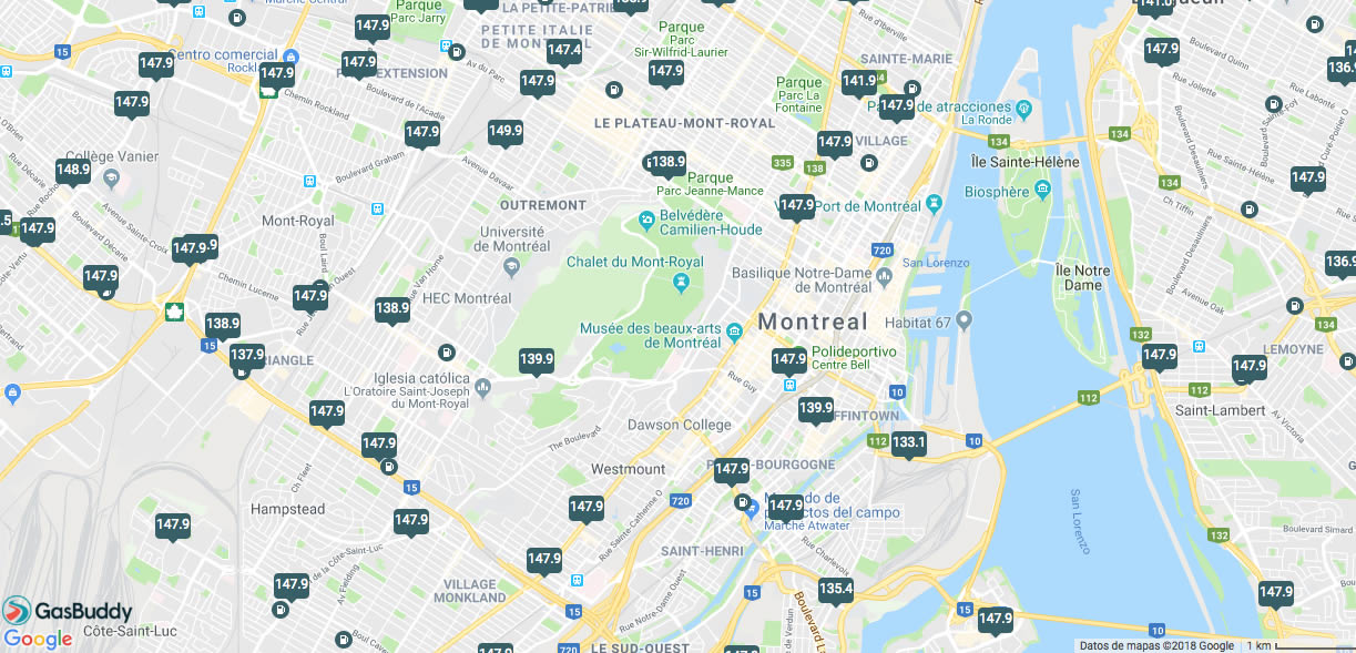 GasBuddy Prices Montreal: Map