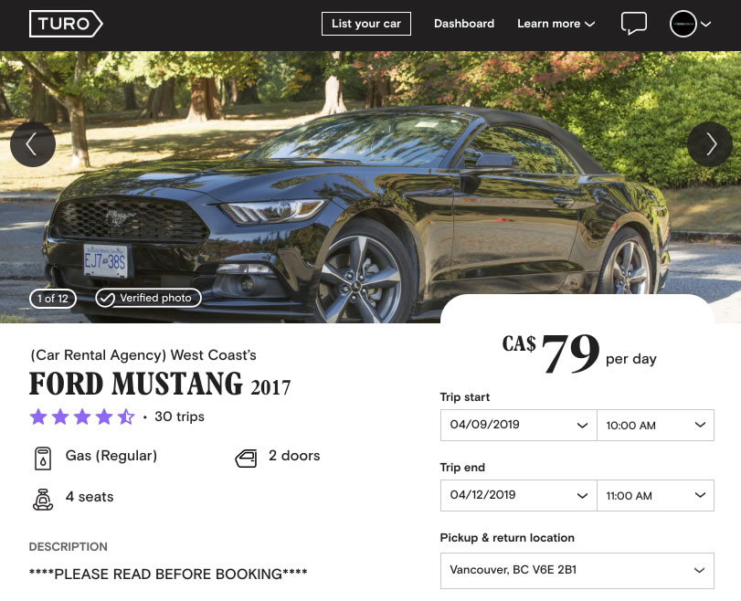 Turo in Canada: Some Numbers You Need to Know - Ford Mustang