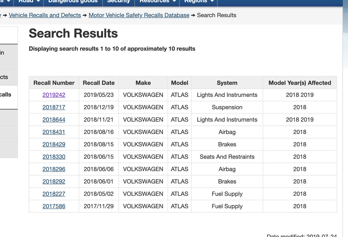 Vehicle Recalls in Canada: Some Useful Tips - The Table