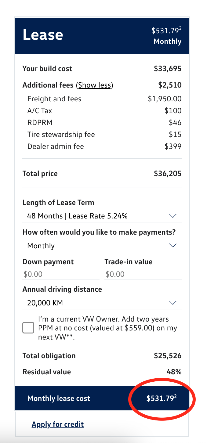 A mistake a made in my book - Car Lease Interest: VW Lease Calculator
