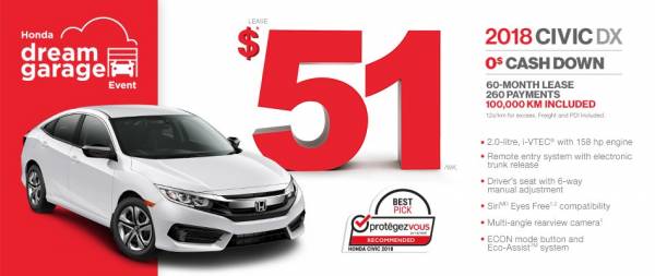 Honda de la Capitale - Lease the 2022 Civic DX $0 down $51/week x 60 months